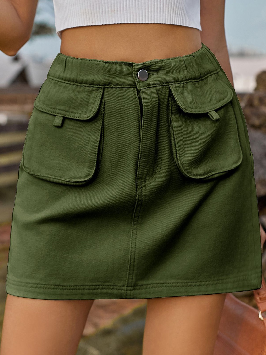 

StyleCast Denim Straight Mini Skorts, Olive