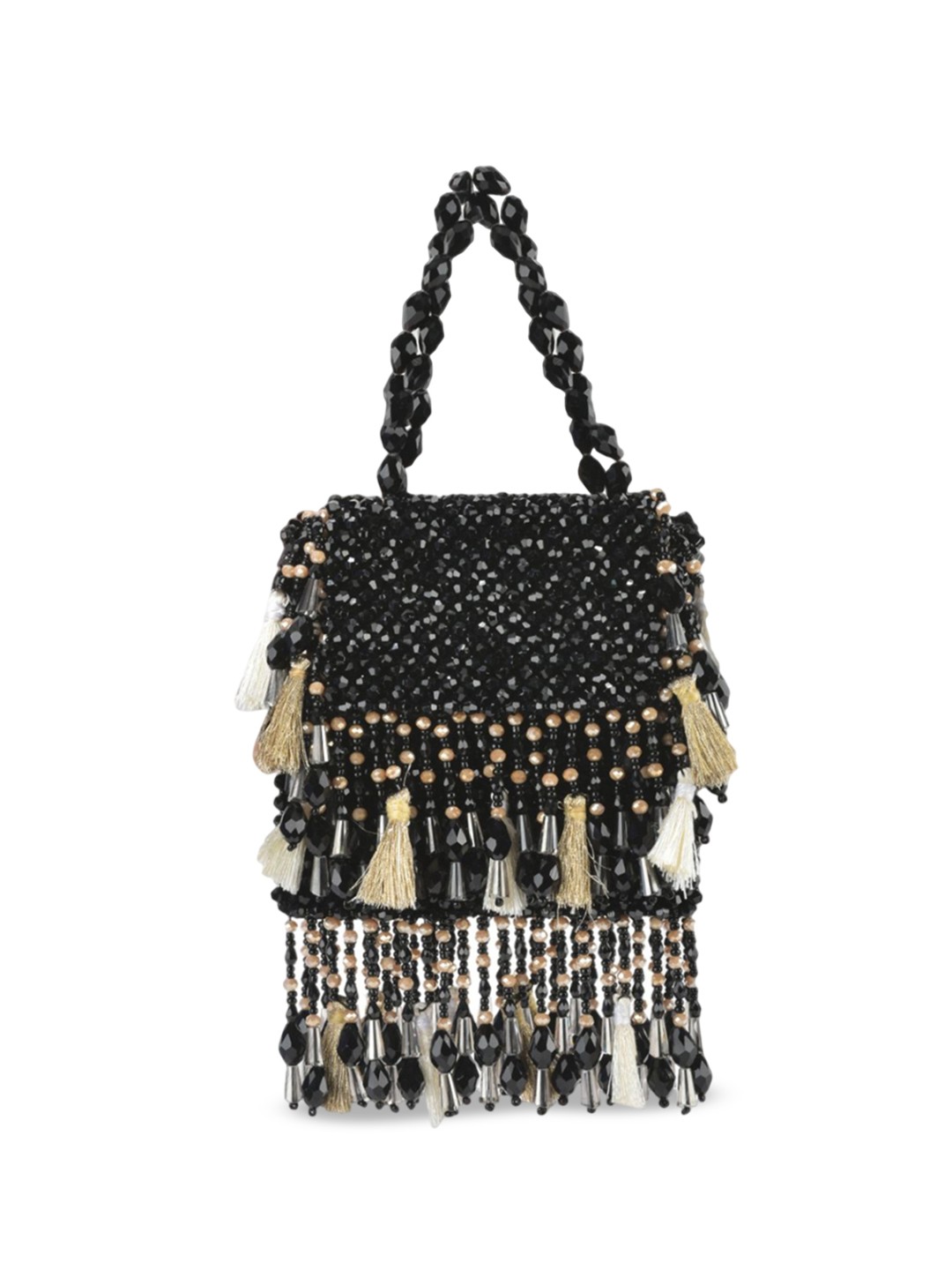 

Forever Noor Geometric Embellished Suede Sling Bag with Fringed, Black