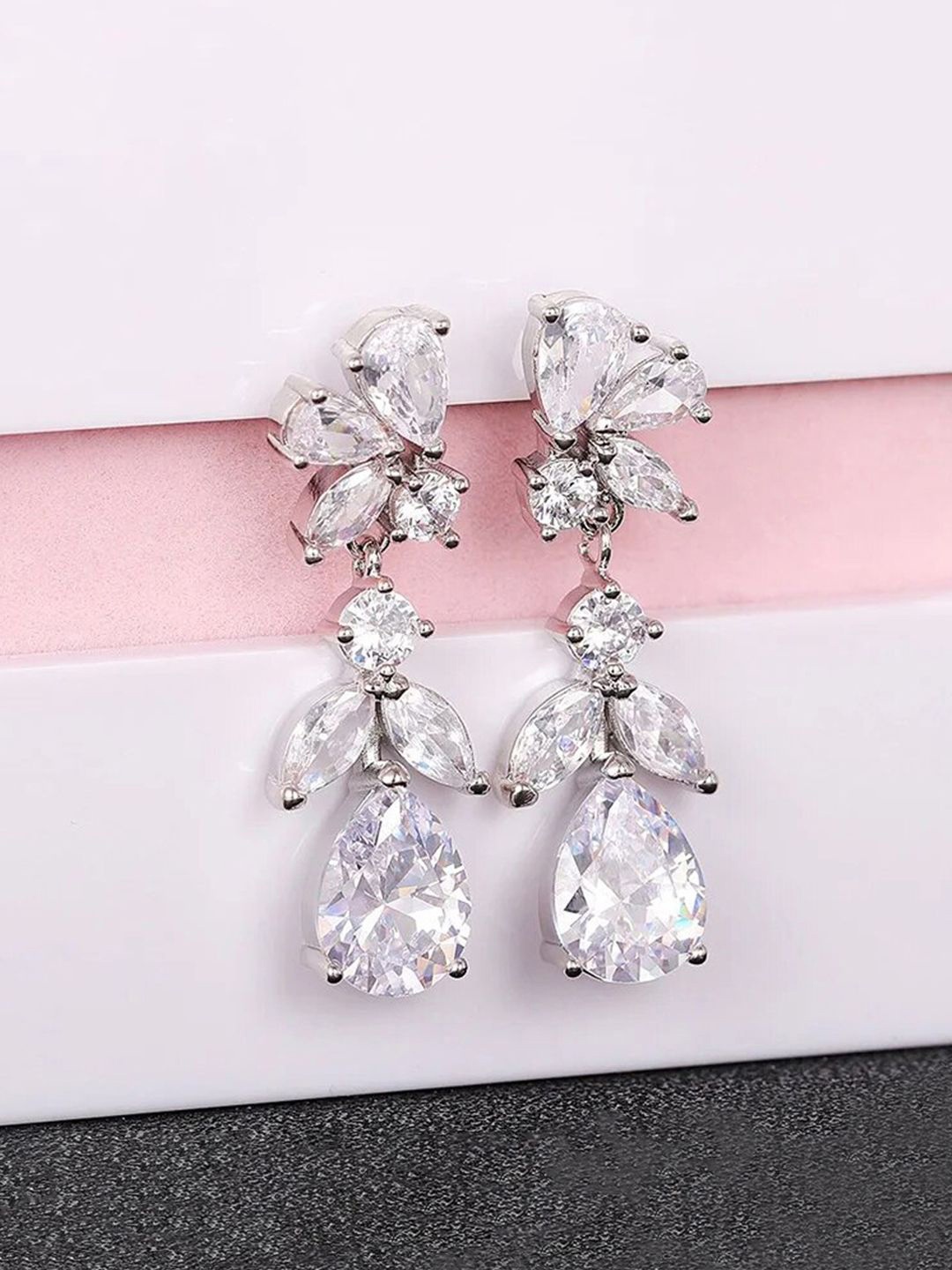 

Designs & You Silver-Plated Contemporary Crystals Antique Drop Earrings