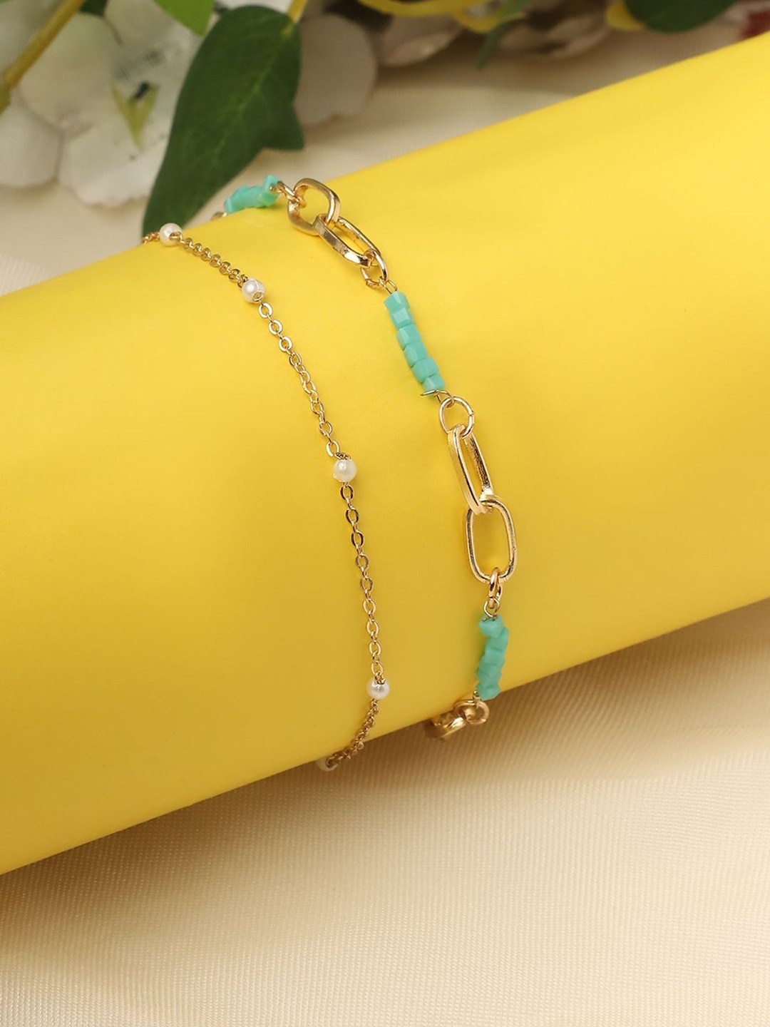 

ELLE Set Of 2 Gold-Plated Beaded Anklet