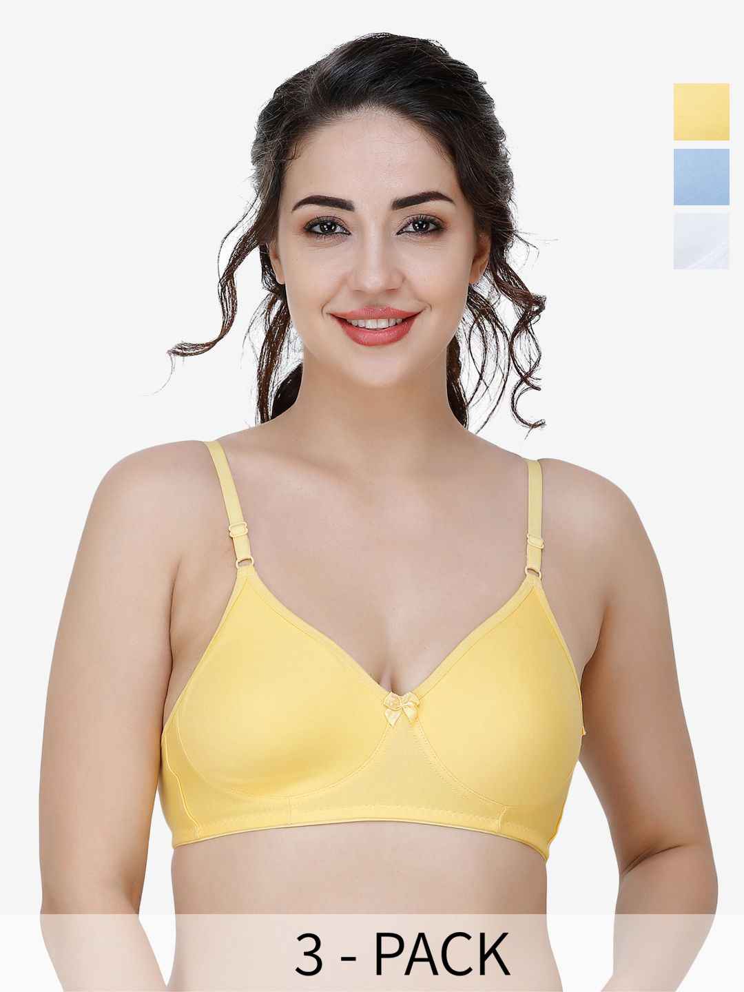 

Docare Women's Pack of 3 Solid Full Coverage T-Shirt Bra, Yellow