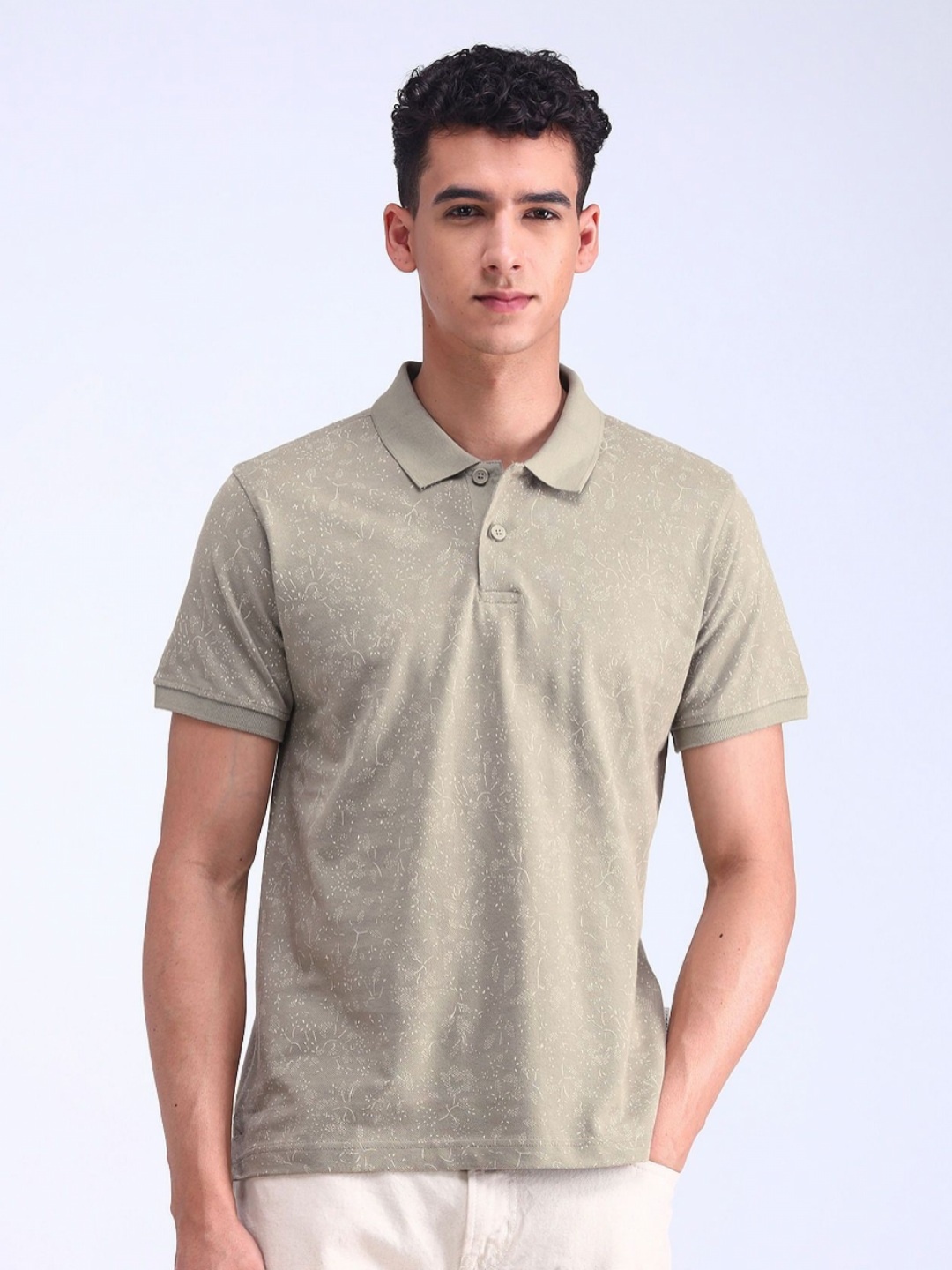

Flying Machine Men Printed Polo Collar T-shirt, Brown