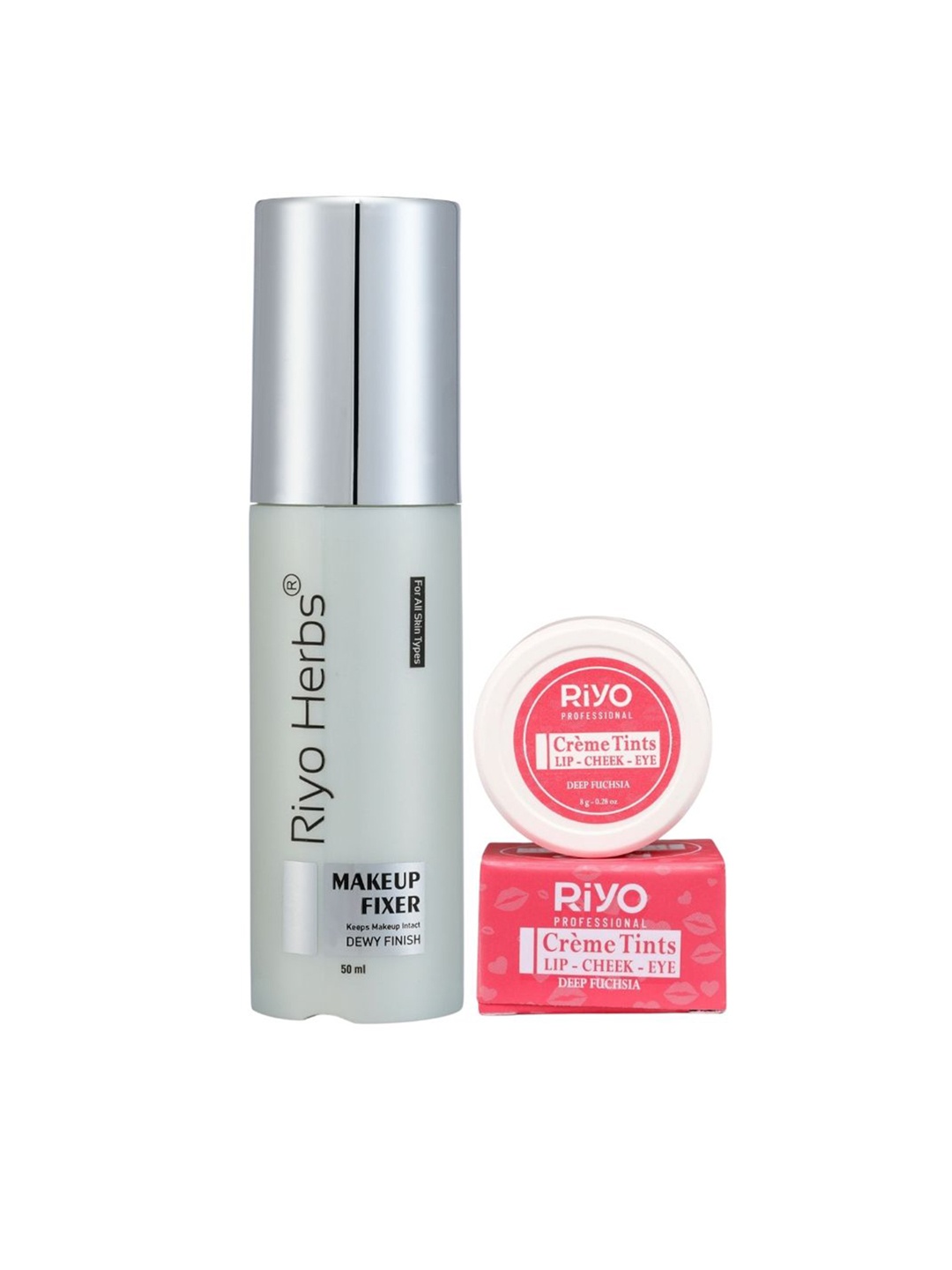 

Riyo Herbs Dewy Makeup Fixer 50ml & Creme Tint Creamy 8g-Deep Fuchsia, Transparent