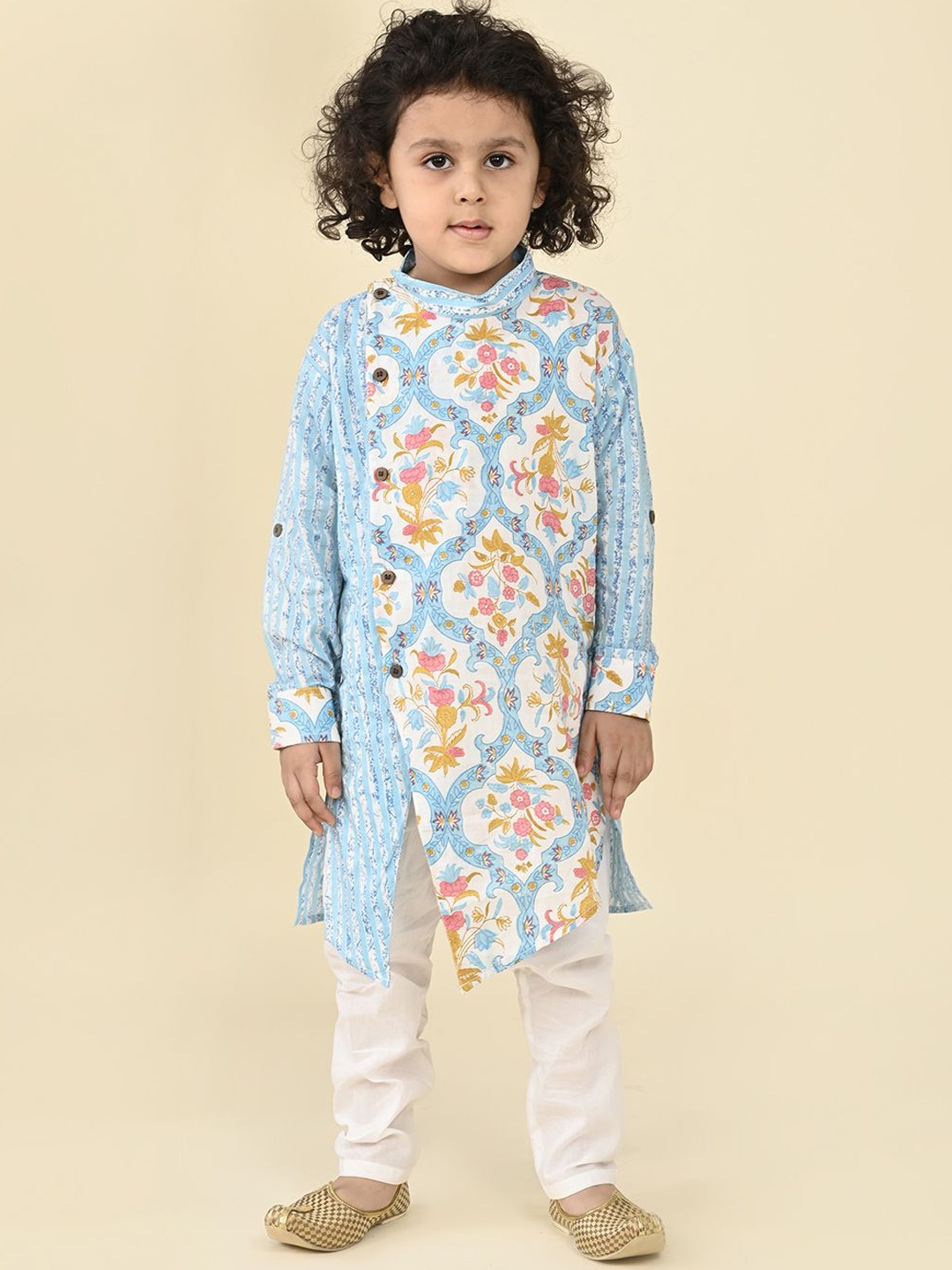 

LIL PITAARA Boys Ethnic Motifs Printed Pure Cotton Kurta With Pyjamas, Blue