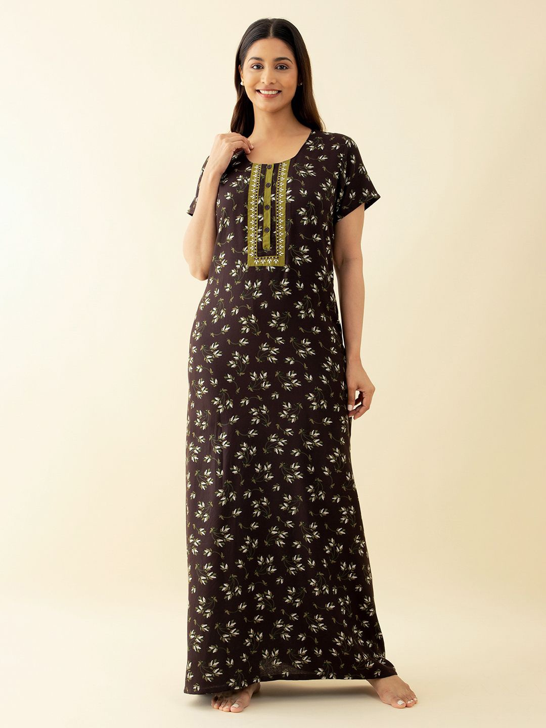 

Maybell Printed Maxi Nightdress NTY03940124BRN, Brown