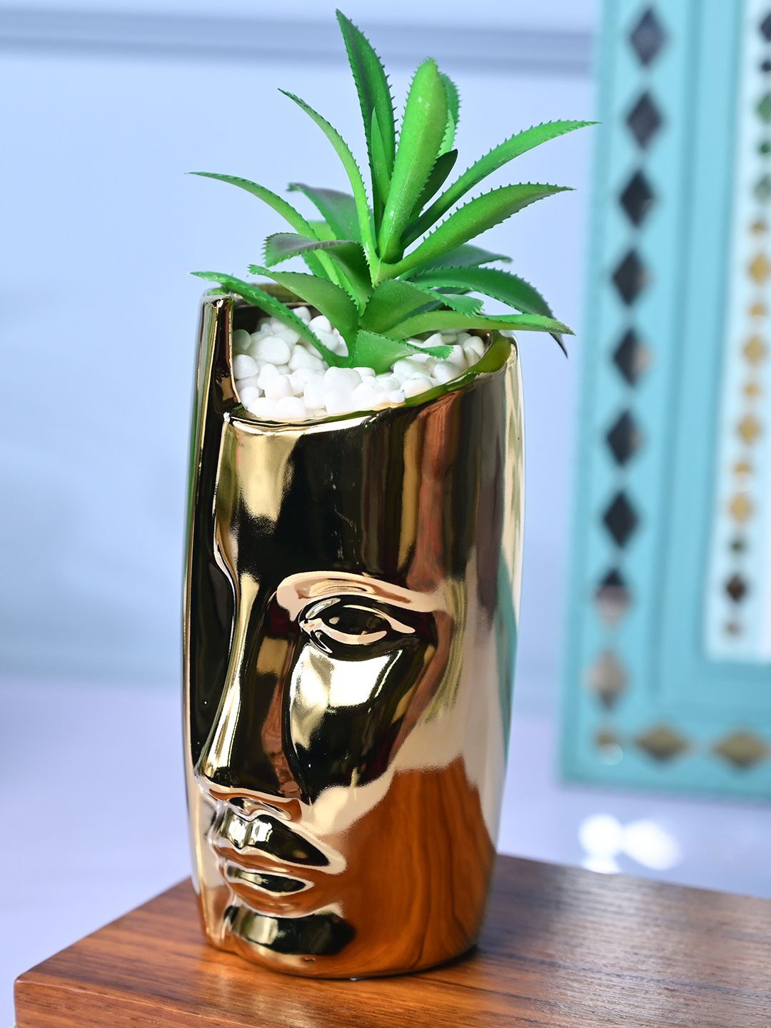 

MARKET99 Gold-Toned & Green Aloe Vera Hanging Artificial Plant With Pot