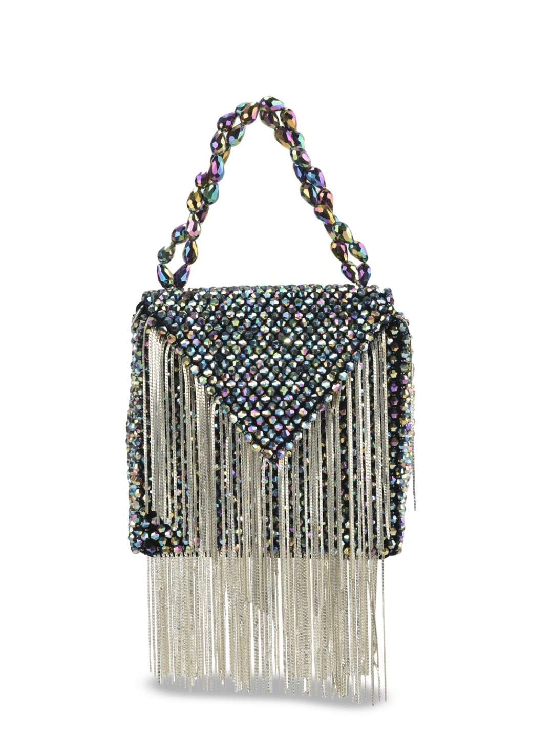 

Forever Noor Embellished Suede Structured Sling Bag with Fringed, Black