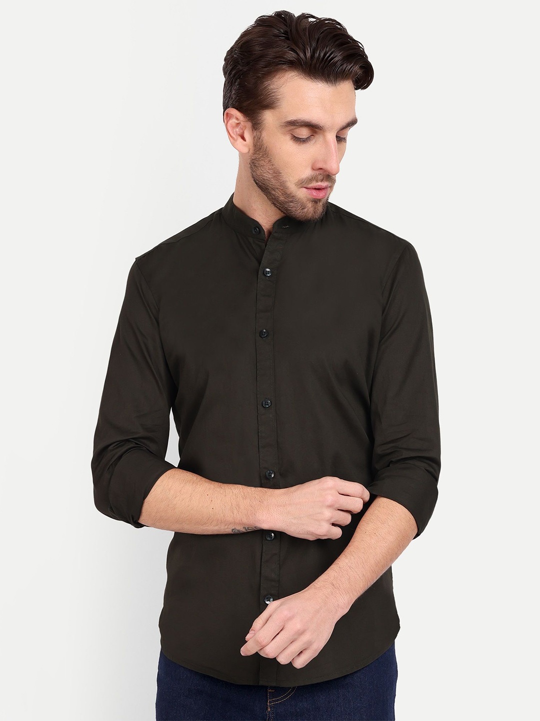 

MEGHZ Men Slim Fit Opaque Casual Shirt, Green