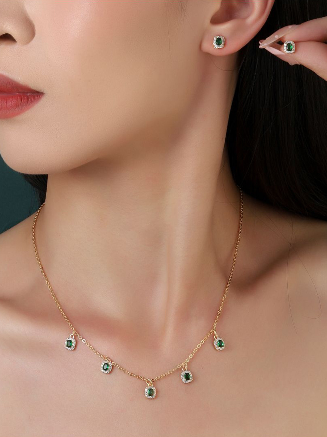 

SALTY Gold-Plated Emerald Stones Studded Jewellery Set