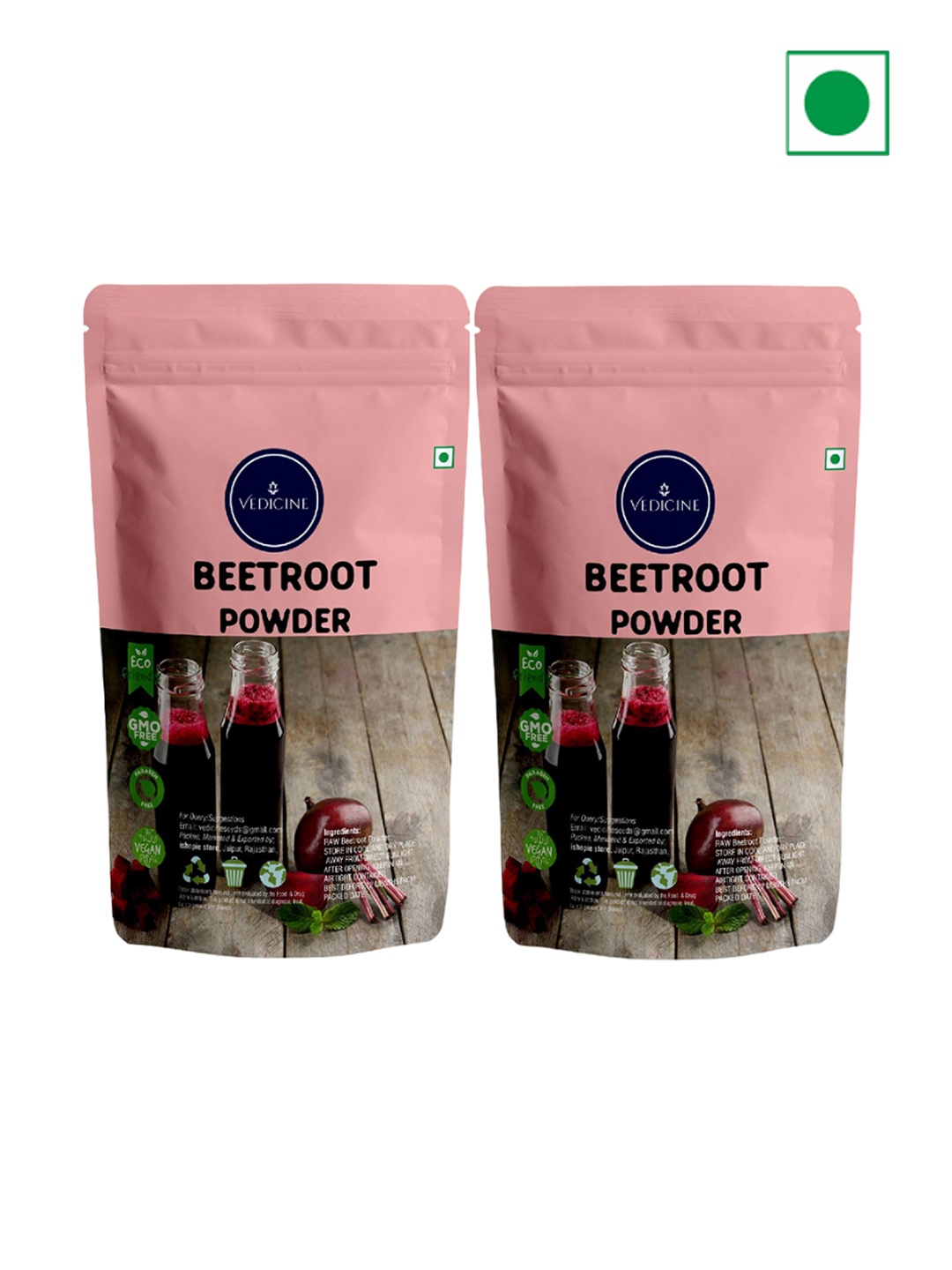 

VEDICINE Set of 2 Pure Spray Dried Edible Beetroot Powder - 150 g each, Pink