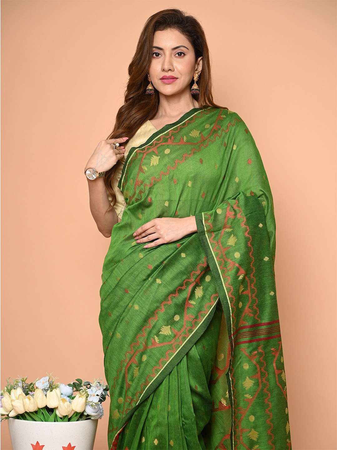 

BEATITUDE Pure Cotton Saree, Green