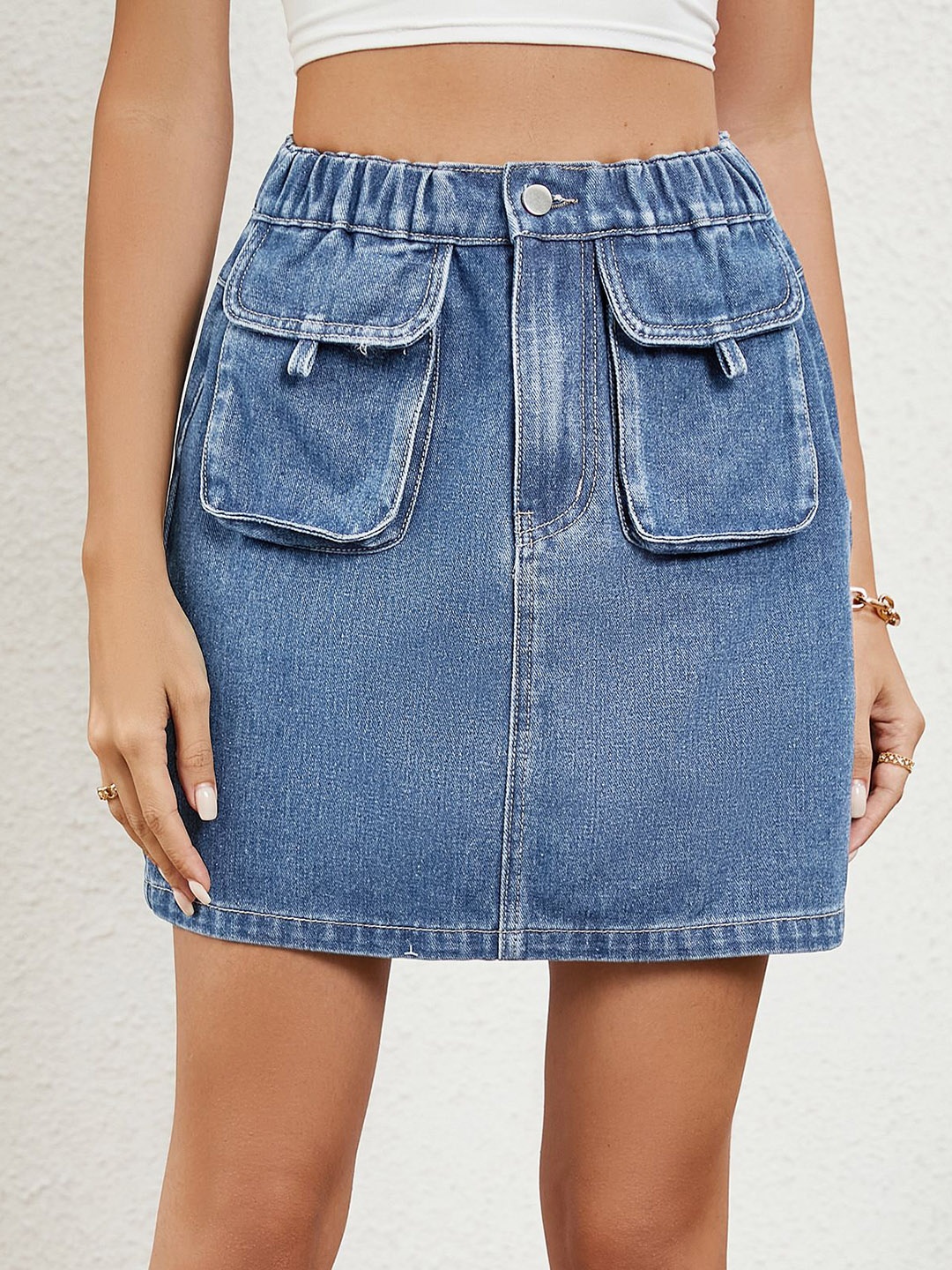 

StyleCast Washed Denim A-Line Mini Skirt, Blue