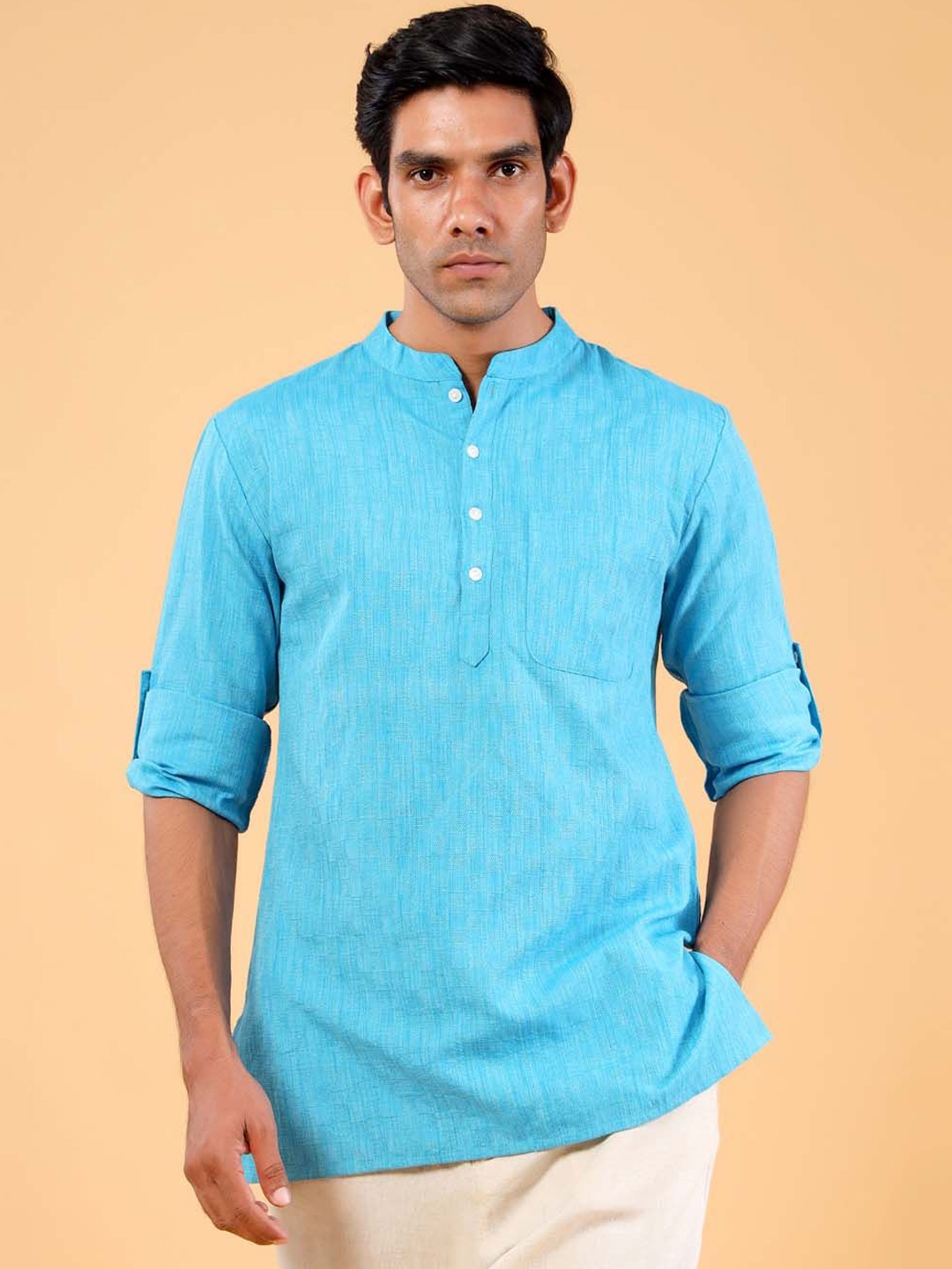 

Tistabene Mandarin Collar Cotton Kurta, Blue