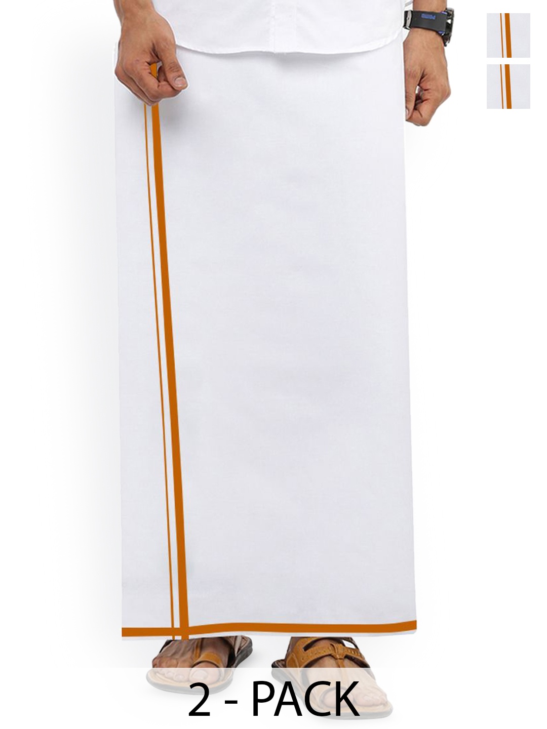 

RAMRAJ Pack of 2 Men Cotton Dhoti with Big Border, White