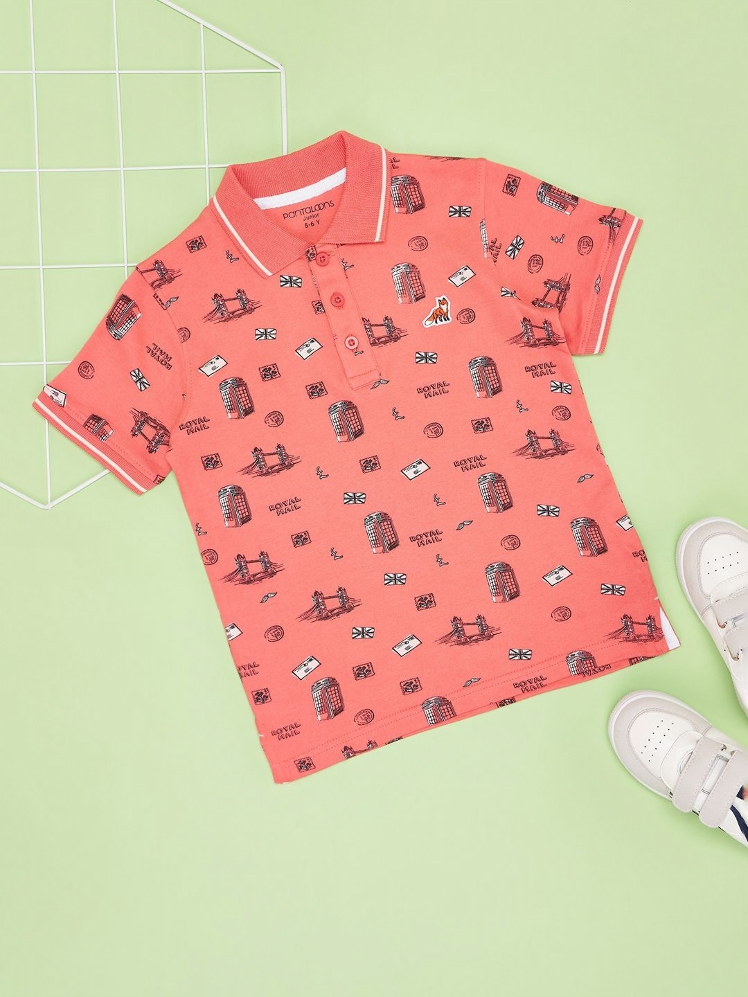 

Pantaloons Junior Boys Polo Collar Applique T-shirt, Peach