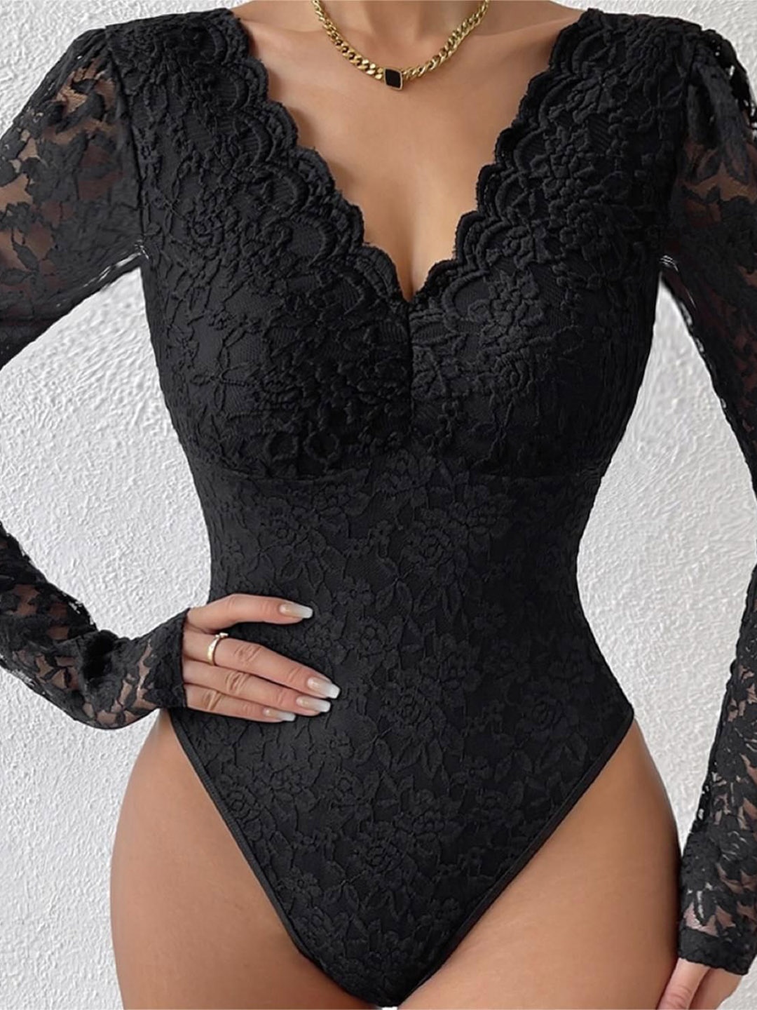 

StyleCast Embroidered Bodysuit, Black
