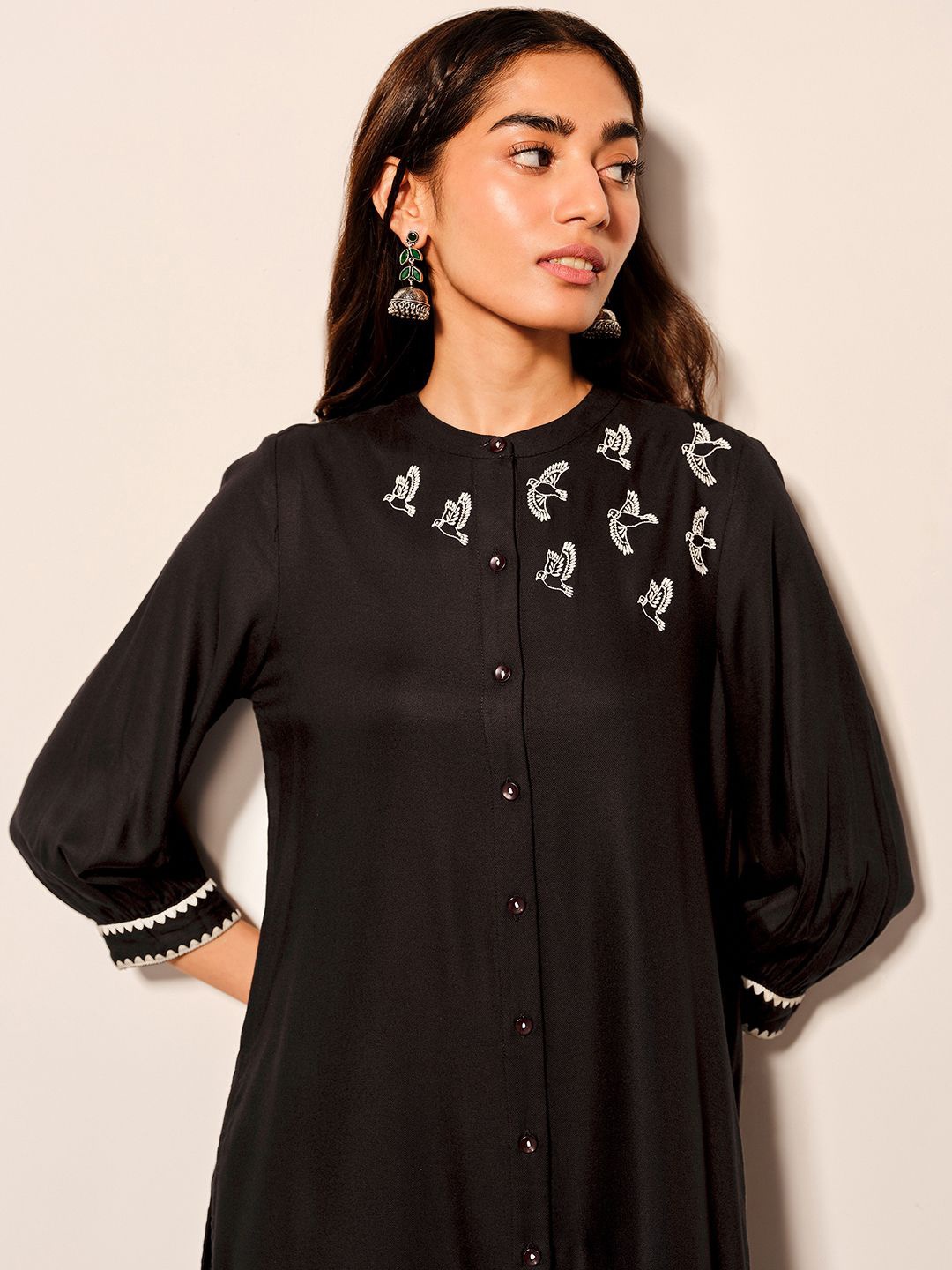 

Global Desi Embroidered Tunic, Black