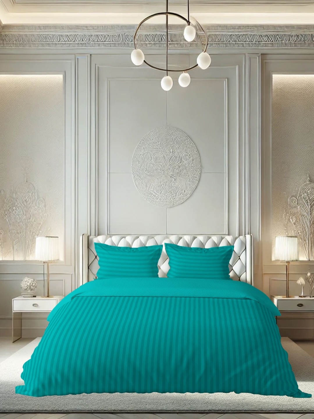 

borato Green Striped 210 TC King Bedsheet with 2 Pillow Covers