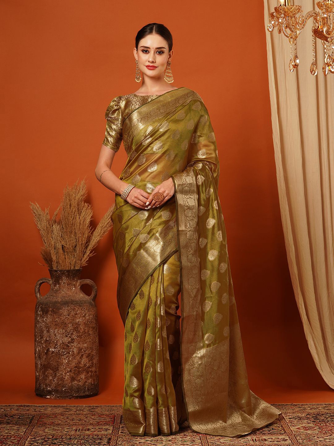 

KALINI Woven Design Zari Pure Silk Banarasi Saree, Yellow