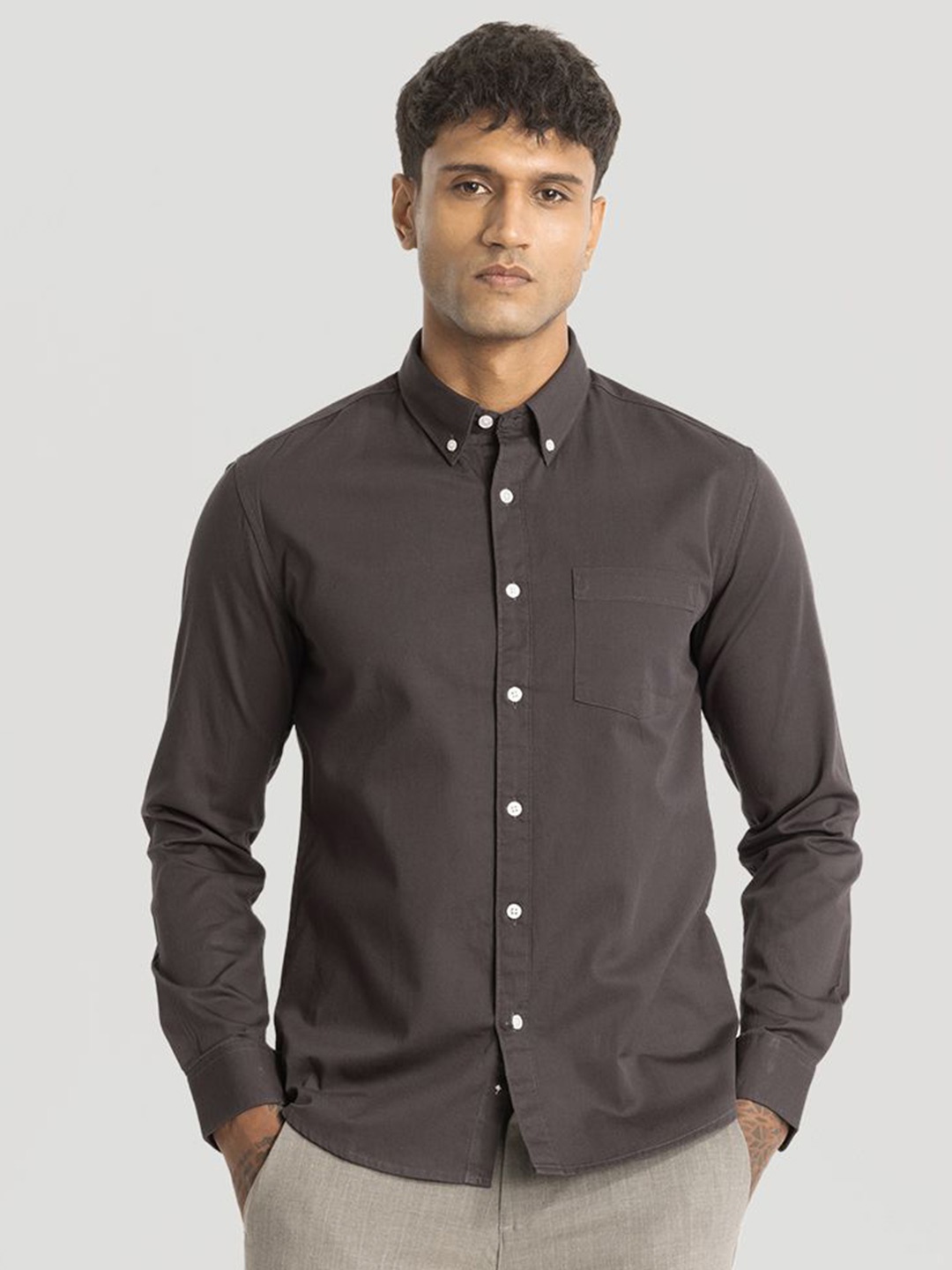 

Snitch Men Smart Slim Fit Opaque Semiformal Shirt, Grey