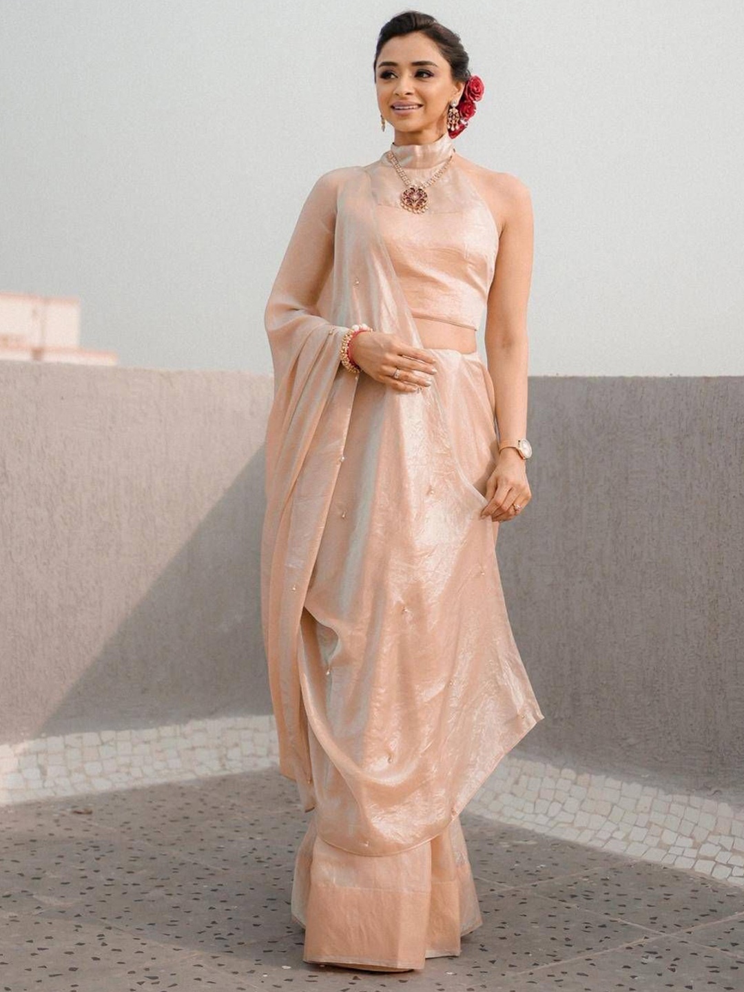 

Swtantra Satin Saree, Peach