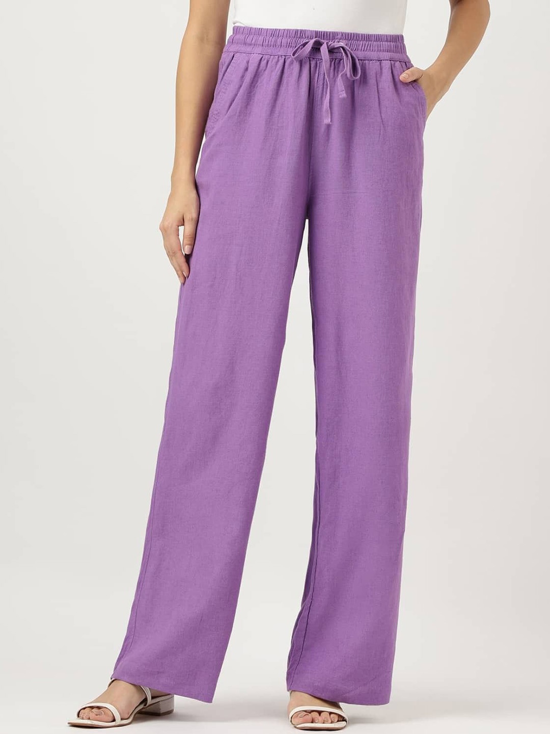 

Marks & Spencer Women Straight Fit High-Rise Trousers, Purple