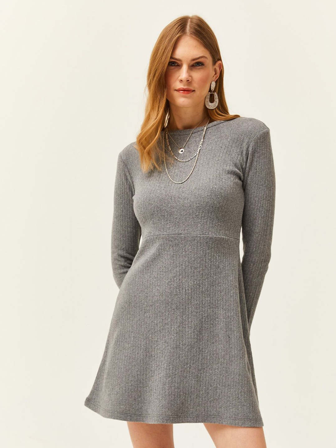 

Olalook Solid Pure Cotton Jumper Mini Dress, Grey