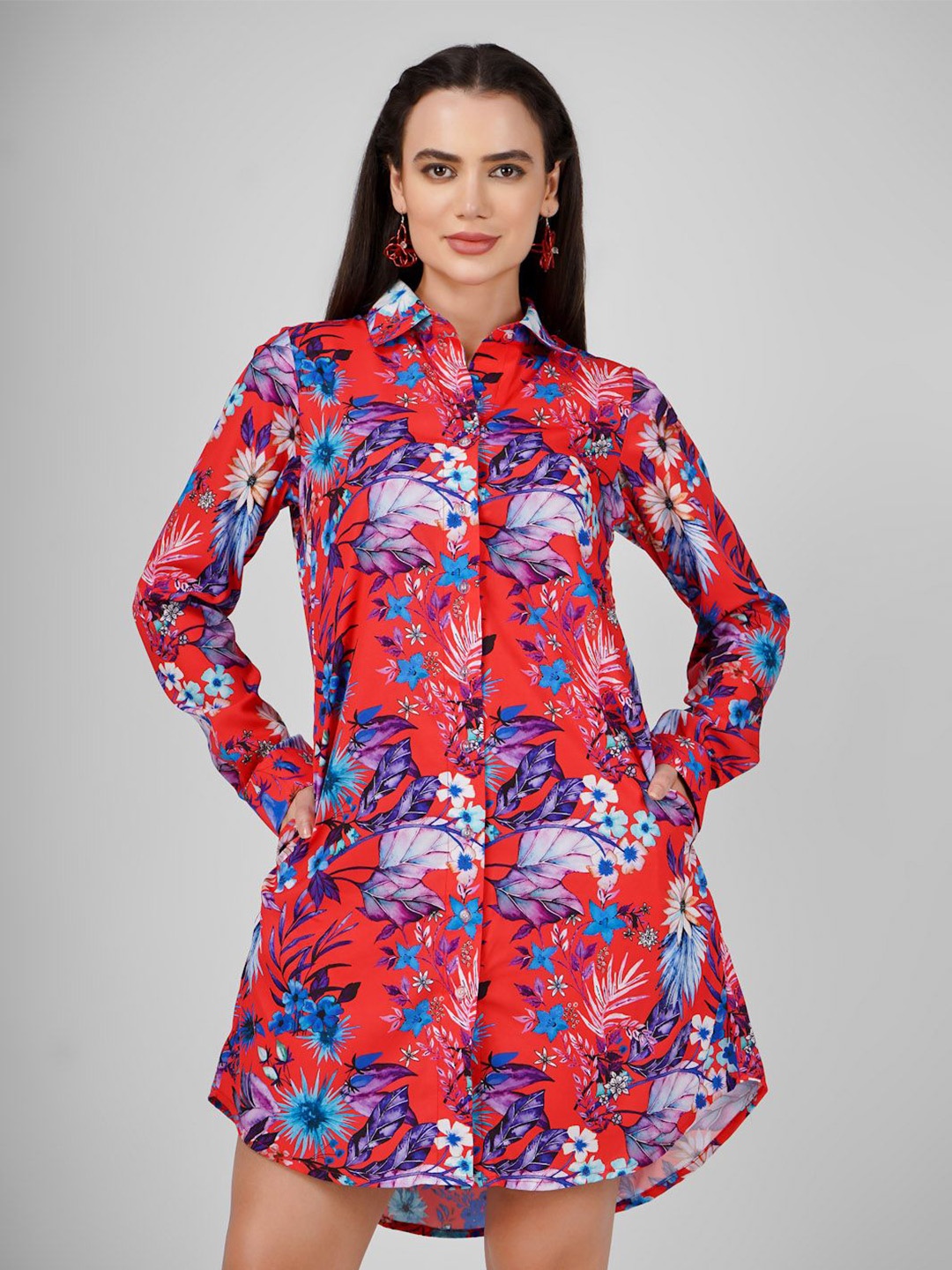 

Sukshat Floral Printed A-Line Mini Dress, Red