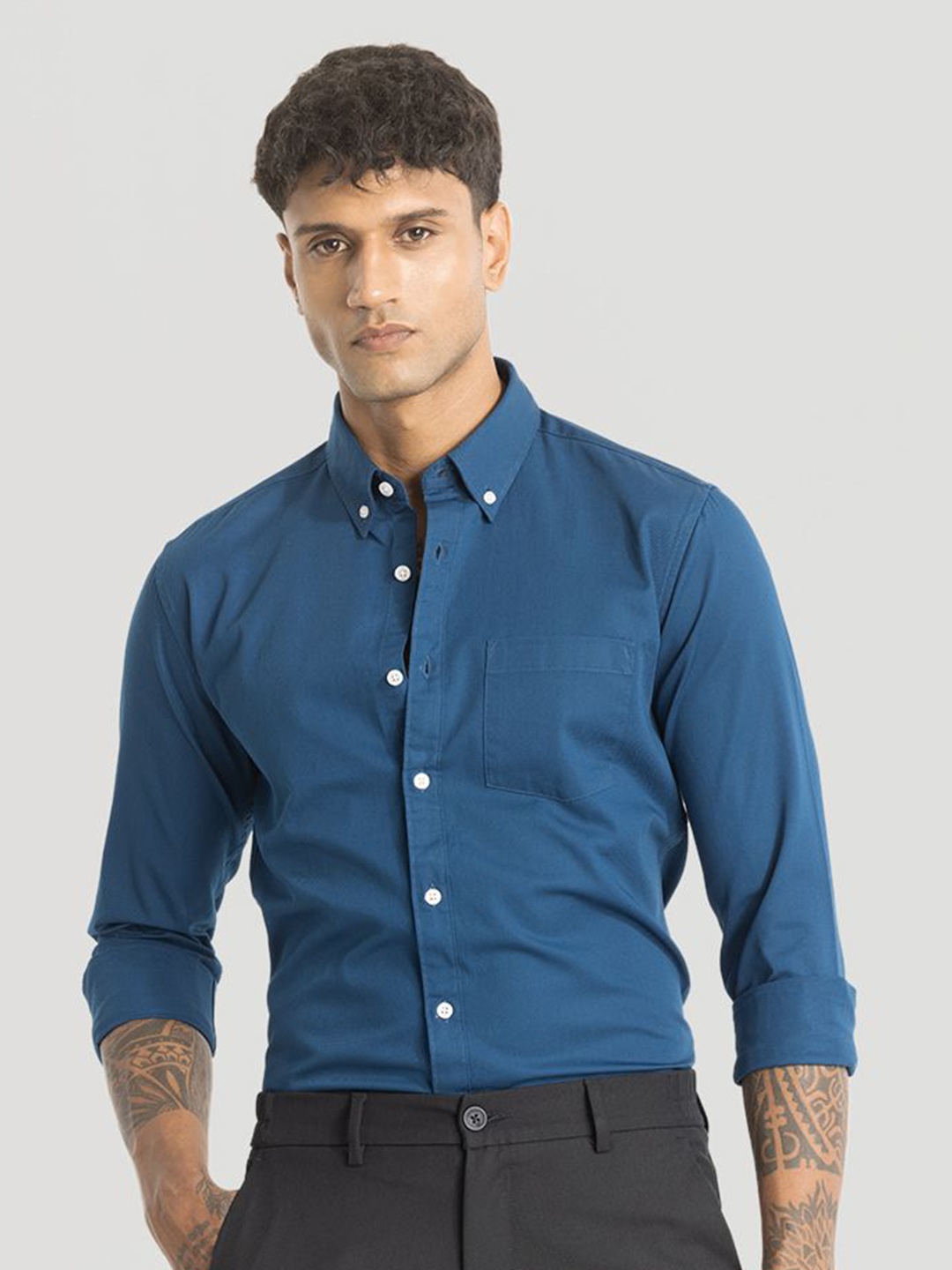 

Snitch Men Smart Slim Fit Opaque Semiformal Shirt, Blue