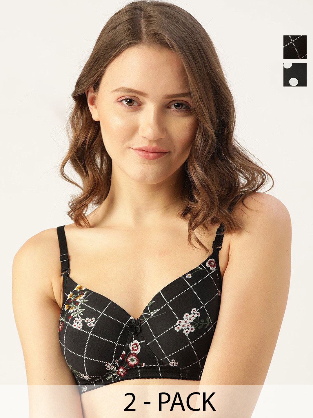 

Lady Lyka Floral Bra Medium Coverage Lightly Padded, Black