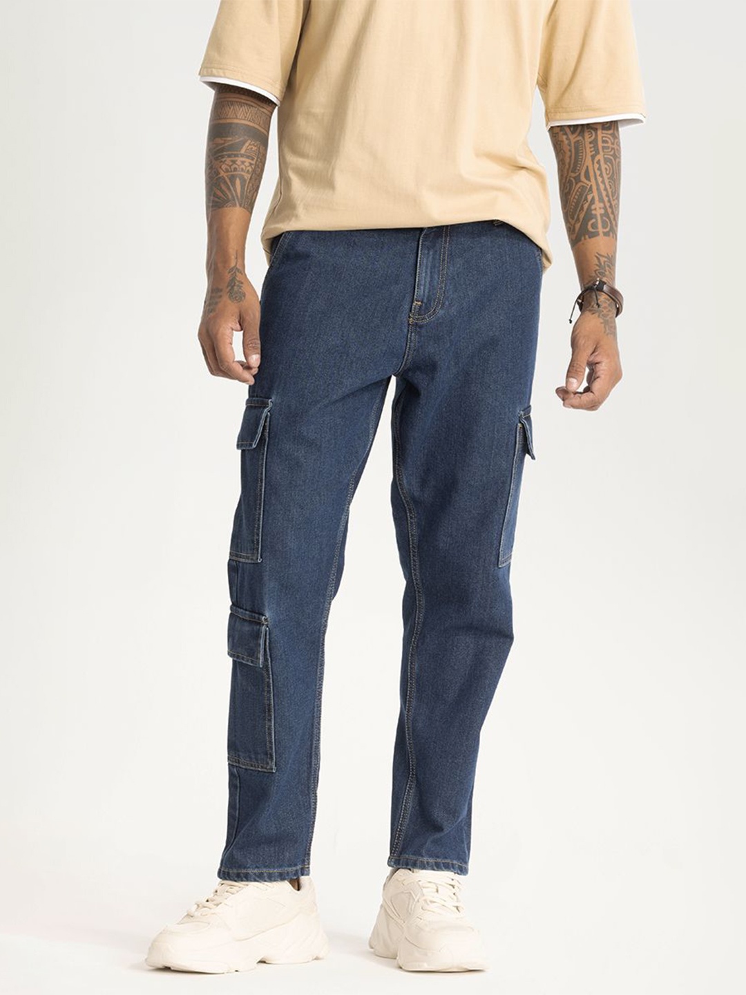

Snitch Men Narrow Skinny Fit Stretchable Cargo Jeans, Blue