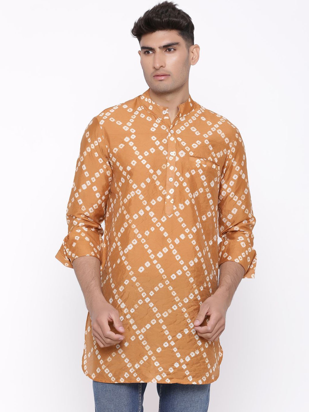 

Tistabene Geometric Printed Mandarin Collar Chiffon Kurta, Brown