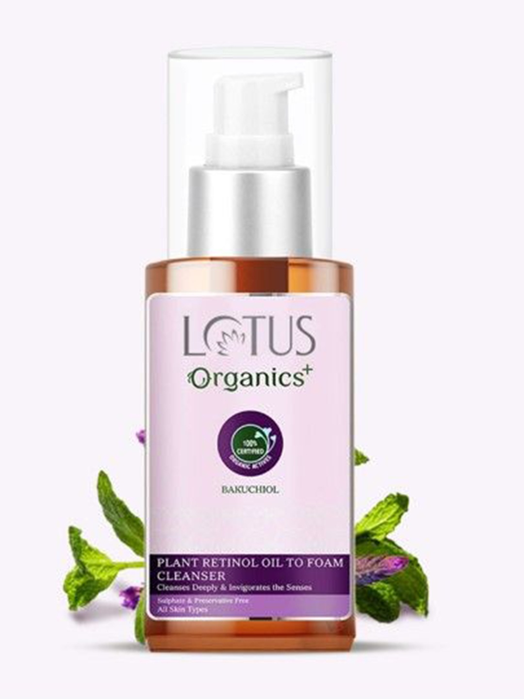 

Lotus Organics+ Bakuchiol Plant Retinol Oil To Foam Cleanser-100ml, Purple