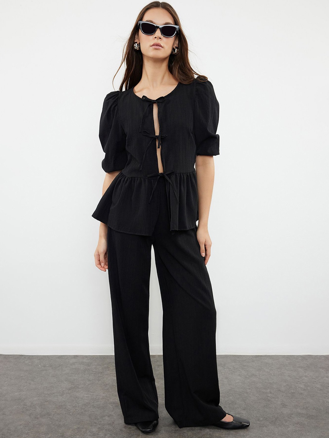 

Trendyol Puff Sleeves Top With Trousers, Black