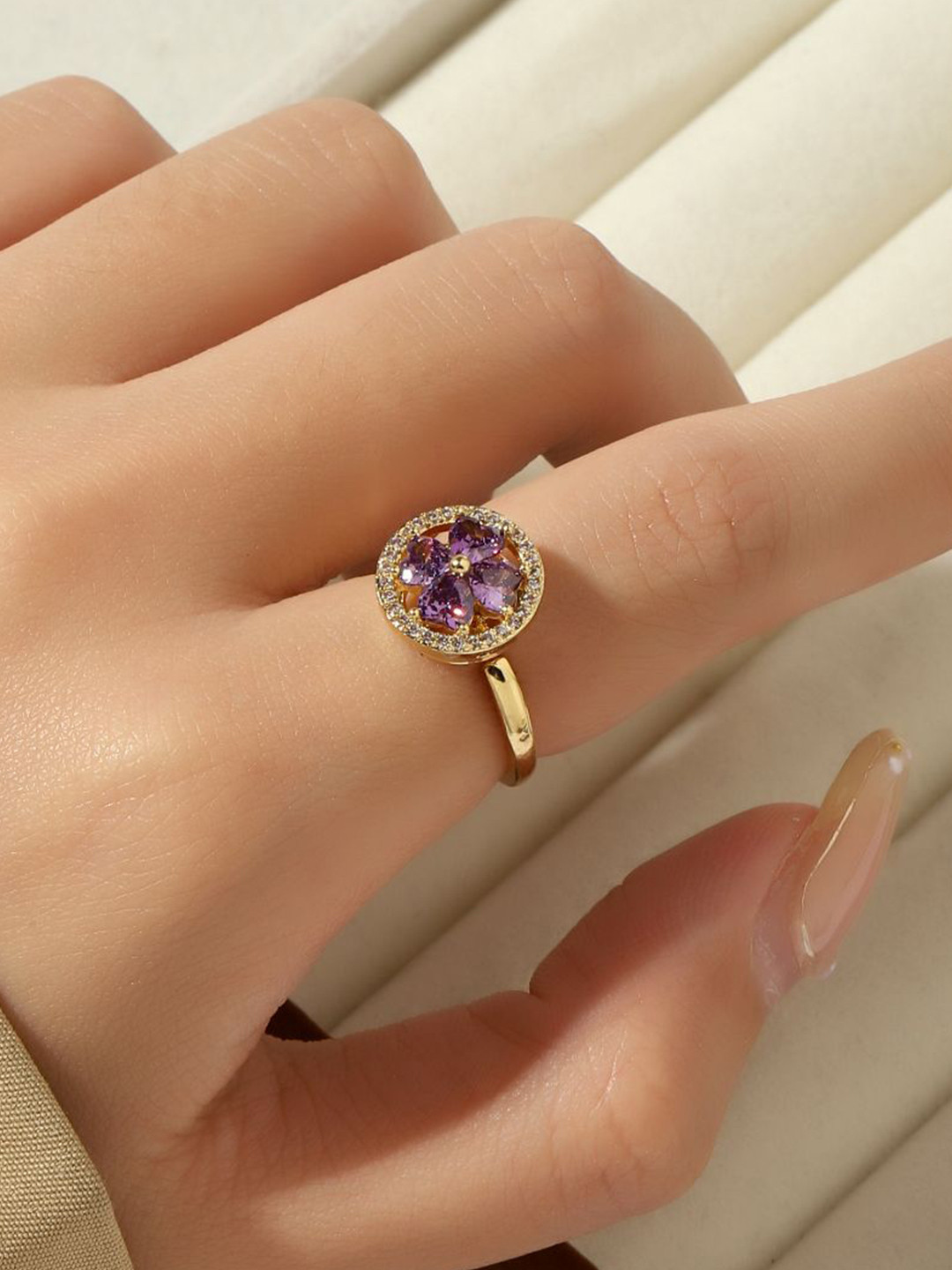 

SALTY Esme Crystal 14K Gold-Plated Stone-Studded Finger Ring