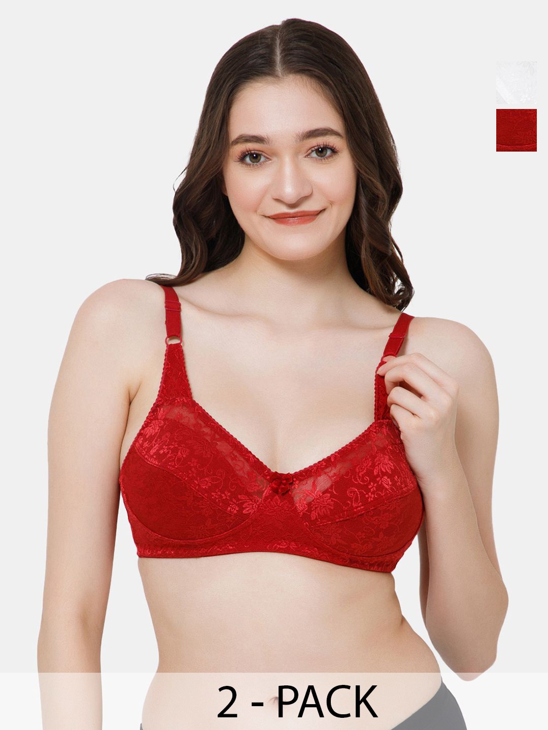 

Lady Lyka pack of 2 Floral self design Medium Coverage push up bra, Maroon