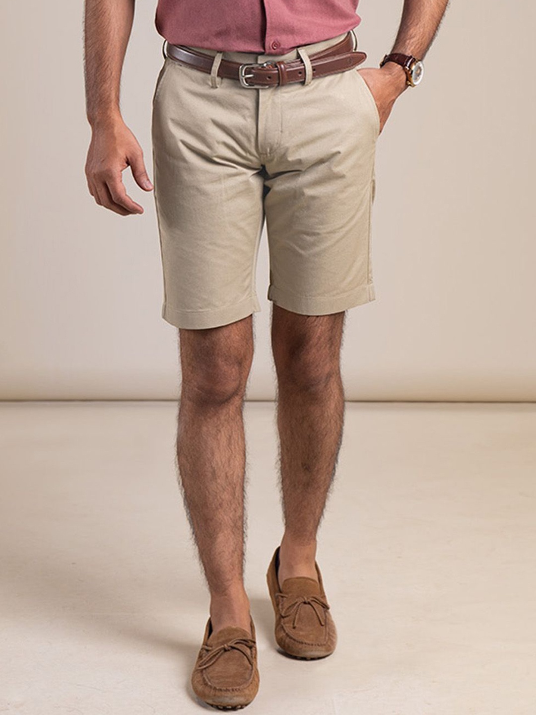 

Monks of Method Men Mid Rise Solid Casual Shorts, Taupe