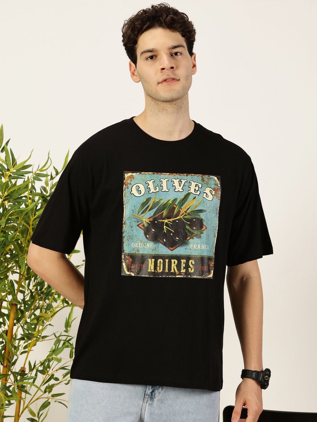 

THE HOLLANDER Men Printed Drop-Shoulder Sleeves T-shirt, Black