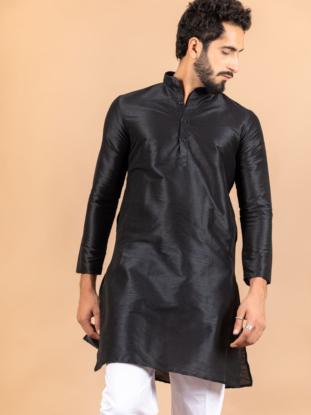 

Tistabene Mandarin Collar Long Sleeves Straight Kurta, Black