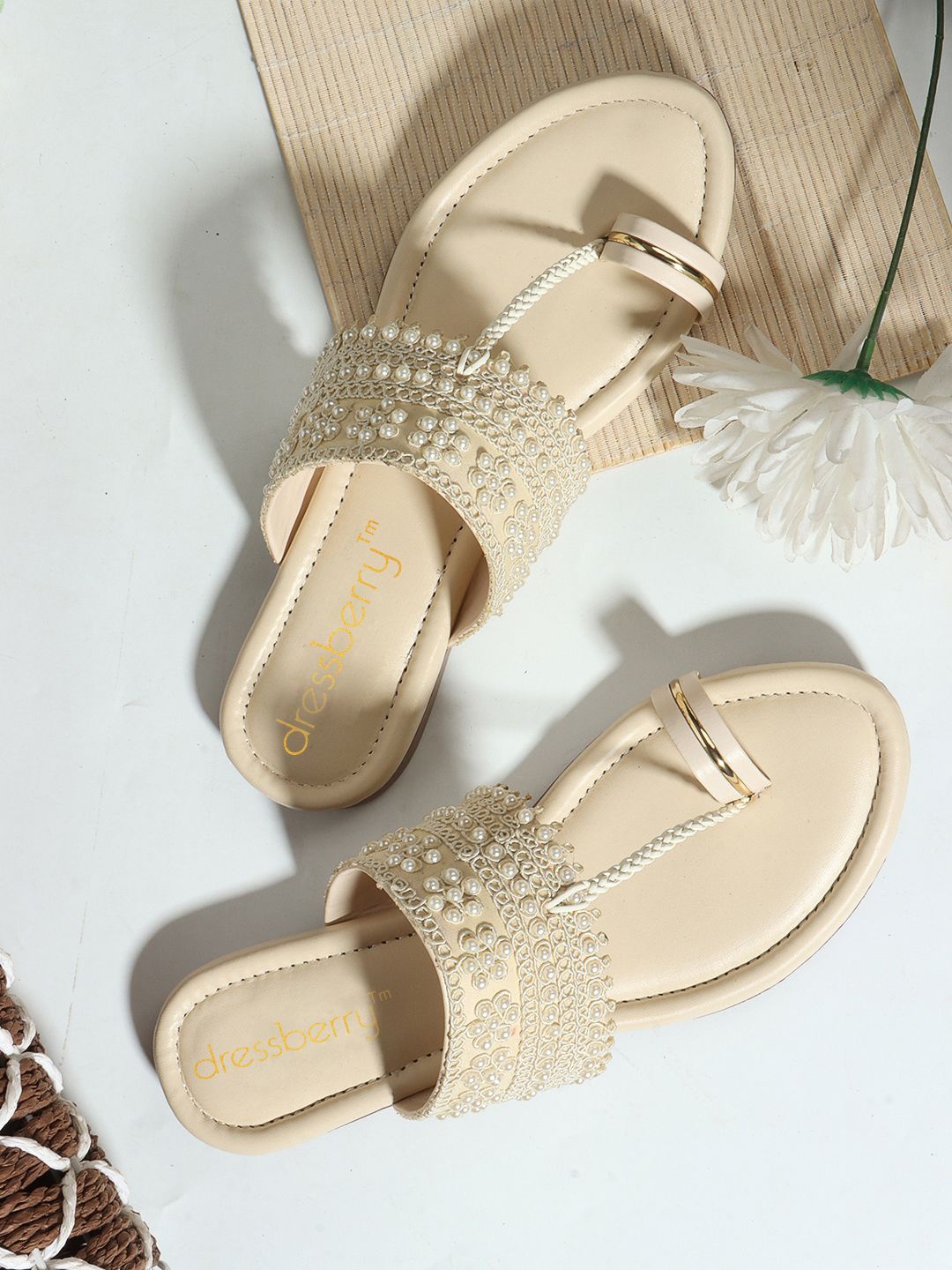 

DressBerry Women Embellished One Toe Flats, Cream