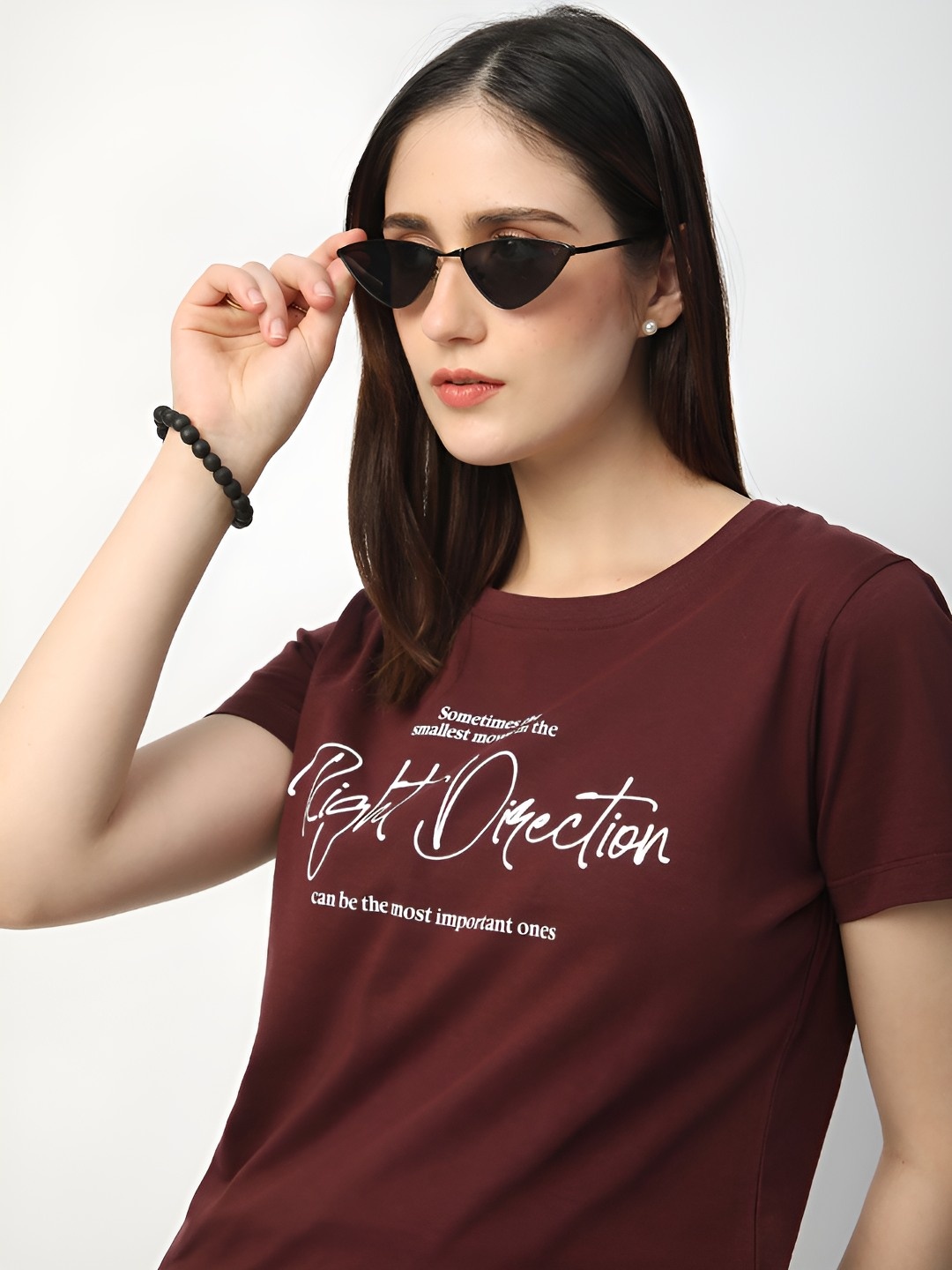 

R&B Women Typography Printed Round Neck Cotton T-Shirt, Red