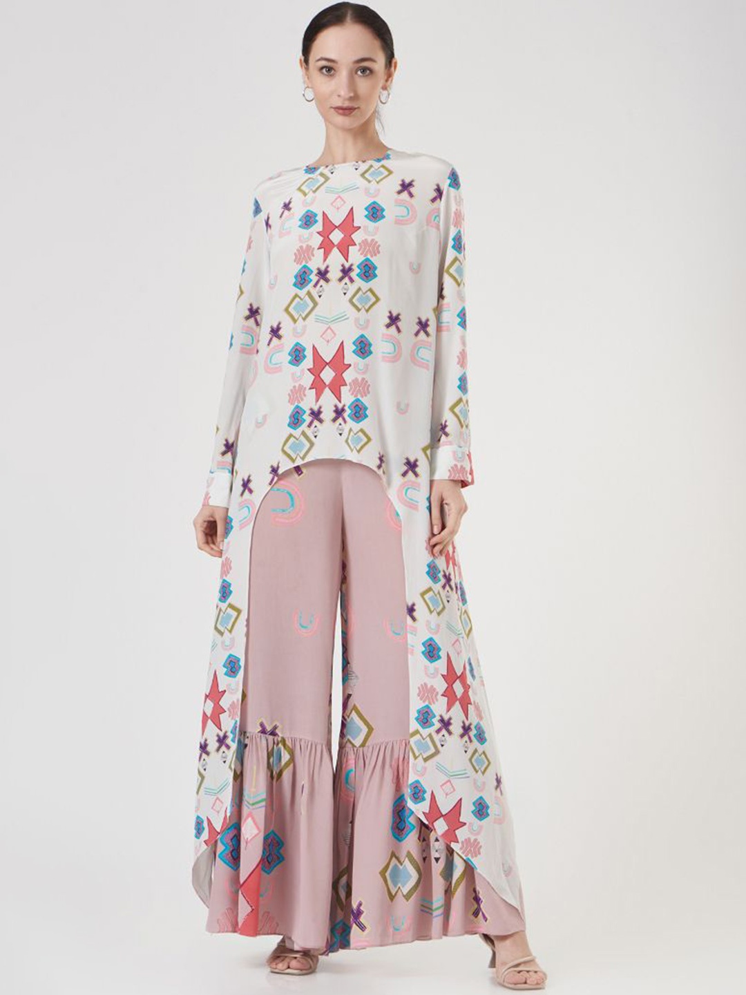 

Payal Singhal Geometric Printed Regular A-Line Kurta with Palazzos, White