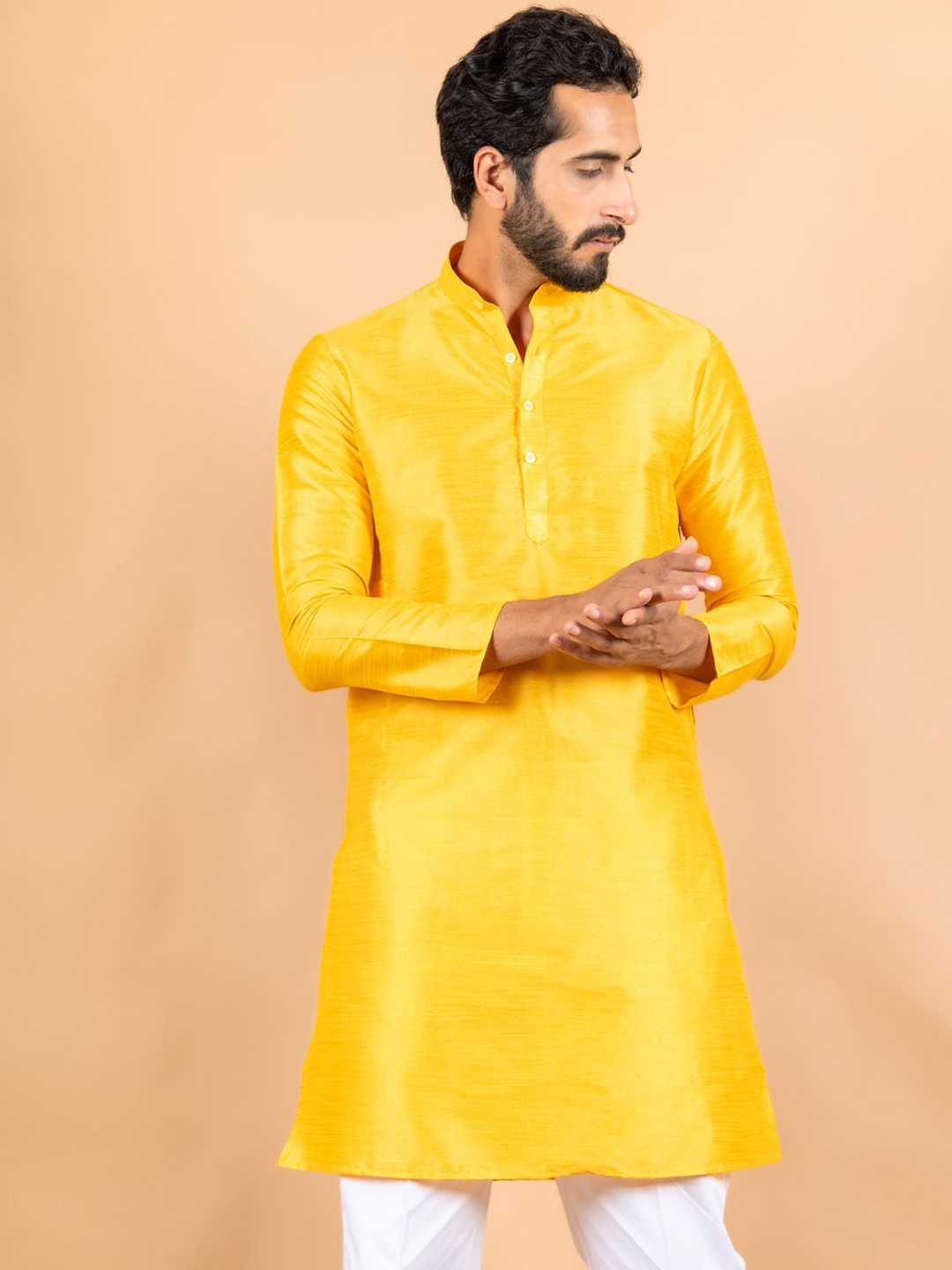 

Tistabene Mandarin Collar Long Sleeves Silk Straight Kurta, Orange