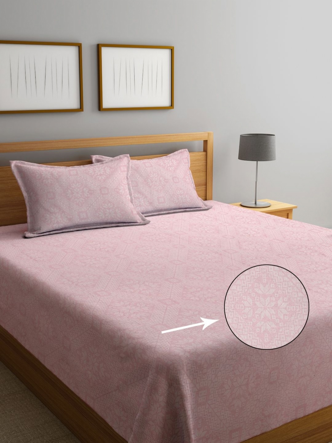 

KLOTTHE Pink Floral Pure Cotton King Size Bedcover With 2 Pillow Covers
