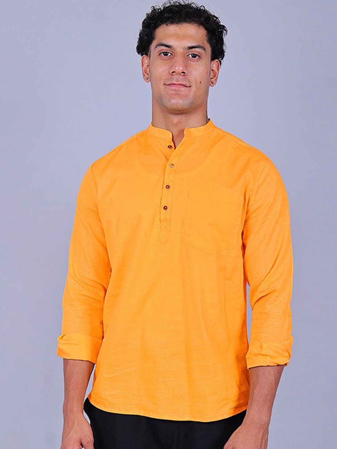 

BLUEBIRD Mandarin Collar Pure Cotton Kurta, Yellow