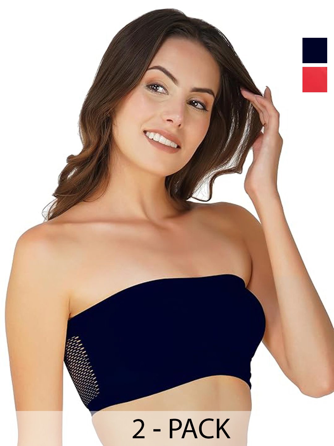 

INDIROCKS Pack Of 2 Full Coverage Non Padded Tube Bra, Navy blue