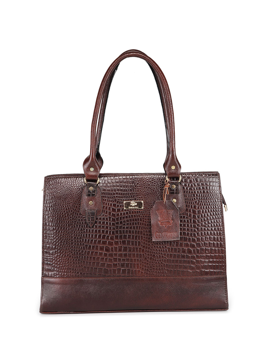 

GENWAYNE Textured Leather Structured Shoulder Bag, Brown