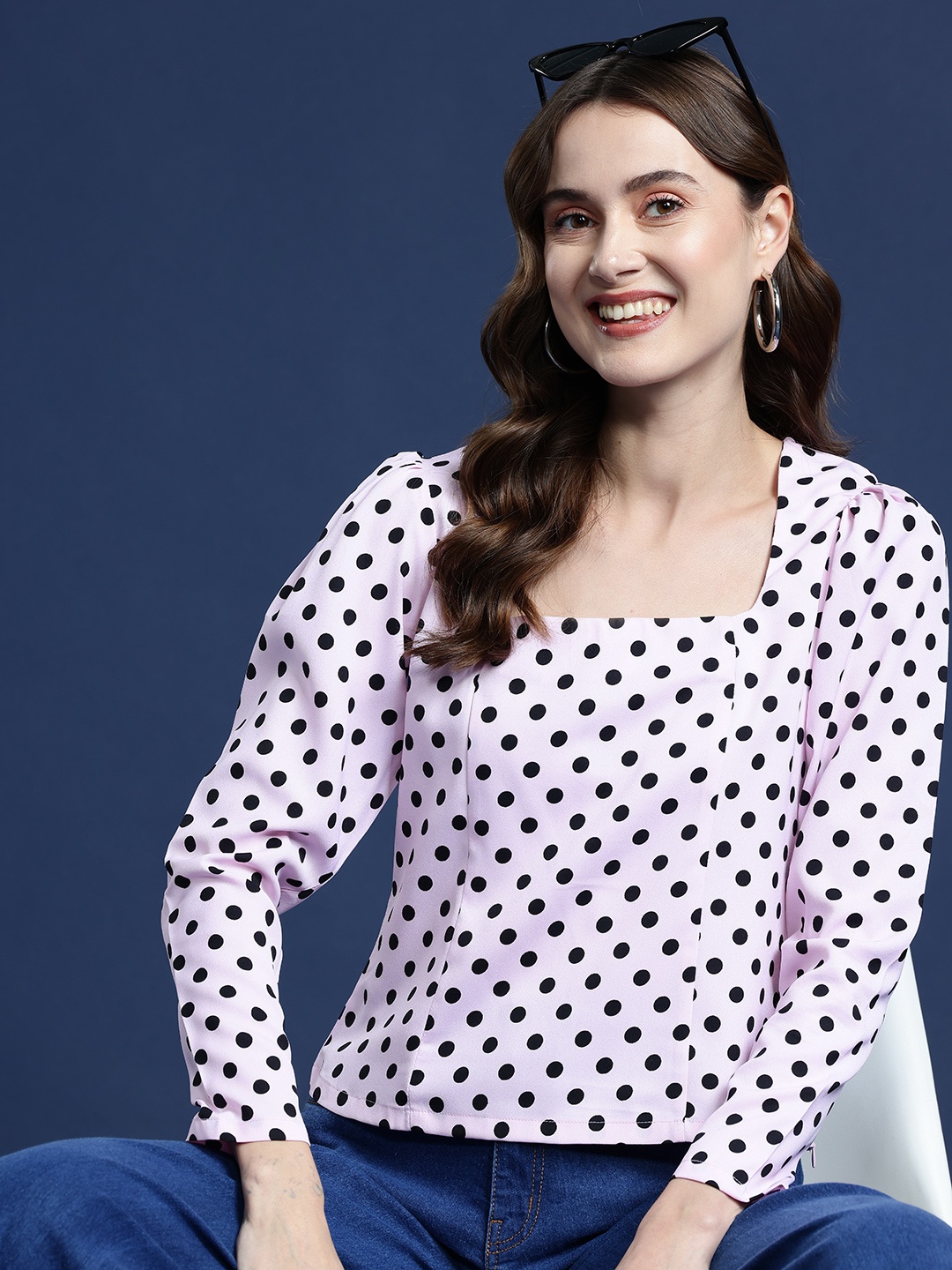 

Mast & Harbour Polka Dot Print Top, Pink