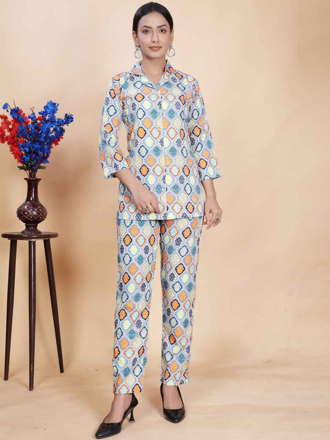 

KALINI Printed Shirt With Trouser Co-Ords, Grey