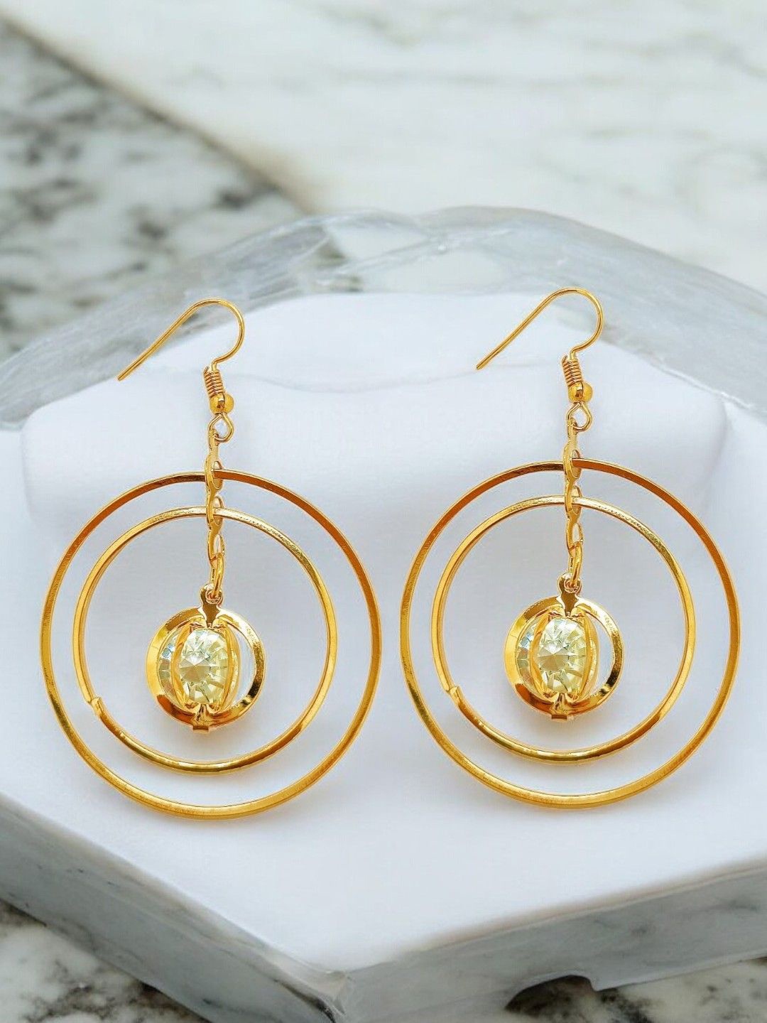 

9blings Circular Drop Earrings, Gold